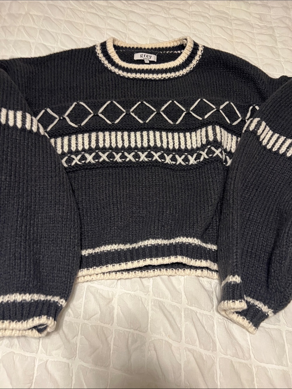 Grey Fair Isle-Pattern Cropped Crewneck Sweater by grey